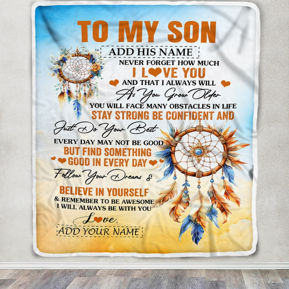 Personalized To My Son Blanket Dream Catcher I Love You Forever From Mom Dad Son Birthday Gifts Christmas Thanksgiving Graduation Customized Fleece Blanket | teecentury