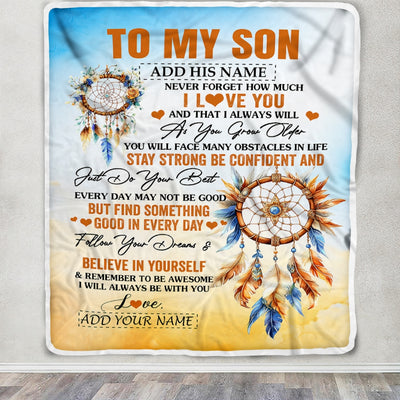 Personalized To My Son Blanket Dream Catcher I Love You Forever From Mom Dad Son Birthday Gifts Christmas Thanksgiving Graduation Customized Fleece Blanket | teecentury