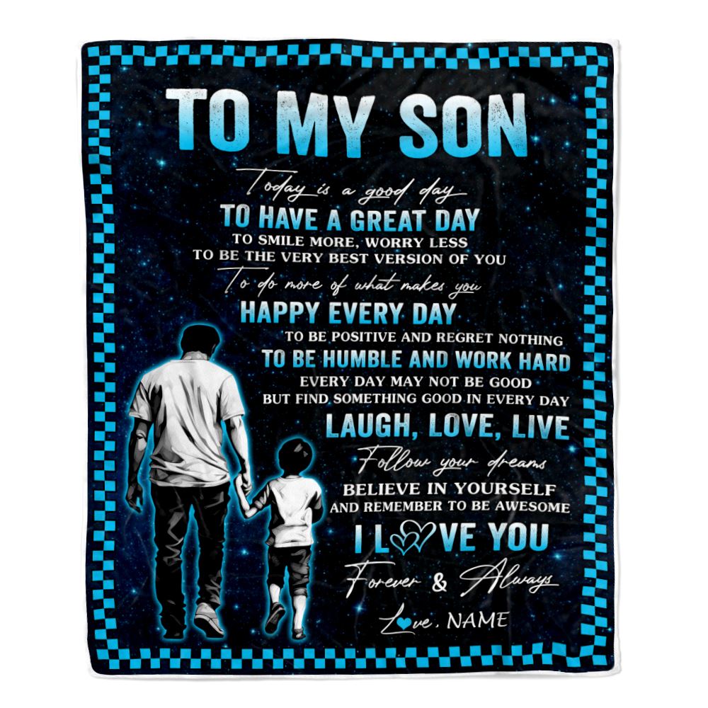 Personalized To My Son Blanket From Dad Father Every Day Laugh Love Live Dad Son Birthday Gifts Graduation Christmas Customized Fleece Throw Blanket | teecentury