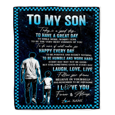 Personalized To My Son Blanket From Dad Father Every Day Laugh Love Live Dad Son Birthday Gifts Graduation Christmas Customized Fleece Throw Blanket | teecentury