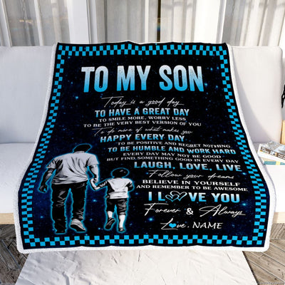 Personalized To My Son Blanket From Dad Father Every Day Laugh Love Live Dad Son Birthday Gifts Graduation Christmas Customized Fleece Throw Blanket | teecentury