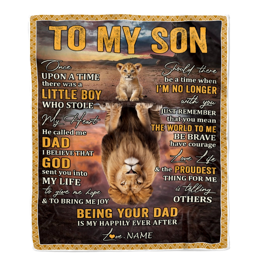 Personalized To My Son Blanket From Dad Father Lion Being Your Dad Is My Happily Ever Son Birthday Graduation Christmas Customized Fleece Throw Blanket | teecentury