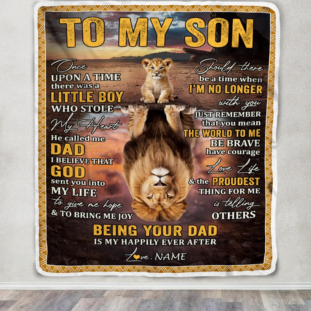 Personalized To My Son Blanket From Dad Father Lion Being Your Dad Is My Happily Ever Son Birthday Graduation Christmas Customized Fleece Throw Blanket | teecentury