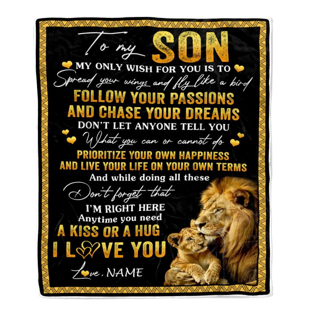 Personalized To My Son Blanket From Dad Father Lion My Only Wish For You Son Birthday Graduation Christmas Customized Fleece Throw Blanket | teecentury