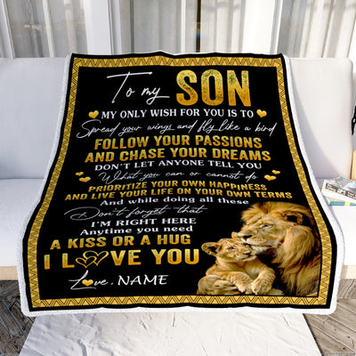 Personalized To My Son Blanket From Dad Father Lion My Only Wish For You Son Birthday Graduation Christmas Customized Fleece Throw Blanket | teecentury