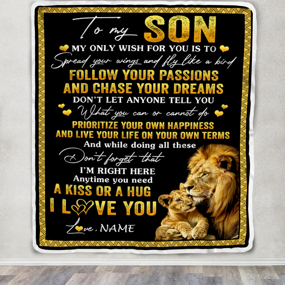 Personalized To My Son Blanket From Dad Father Lion My Only Wish For You Son Birthday Graduation Christmas Customized Fleece Throw Blanket | teecentury