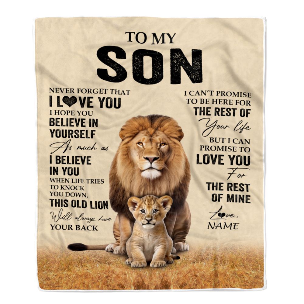 Personalized To My Son Blanket From Dad Father Lion Never Forget That I Love You Son Birthday Gifts Graduation Christmas Customized Fleece Throw Blanket | teecentury