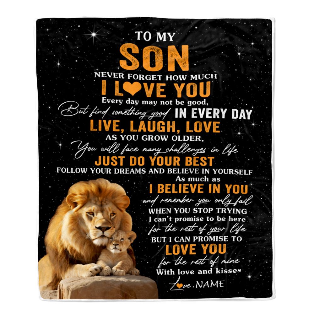 Personalized To My Son Blanket From Dad Father Live Laugh Love Lion Son Birthday Gifts Positive Graduation Christmas Customized Bed Fleece Throw Blanket | teecentury