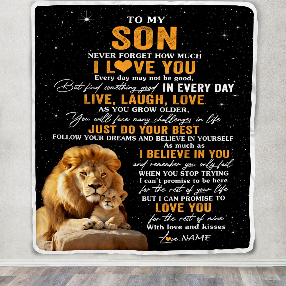 Personalized To My Son Blanket From Dad Father Live Laugh Love Lion Son Birthday Gifts Positive Graduation Christmas Customized Bed Fleece Throw Blanket | teecentury