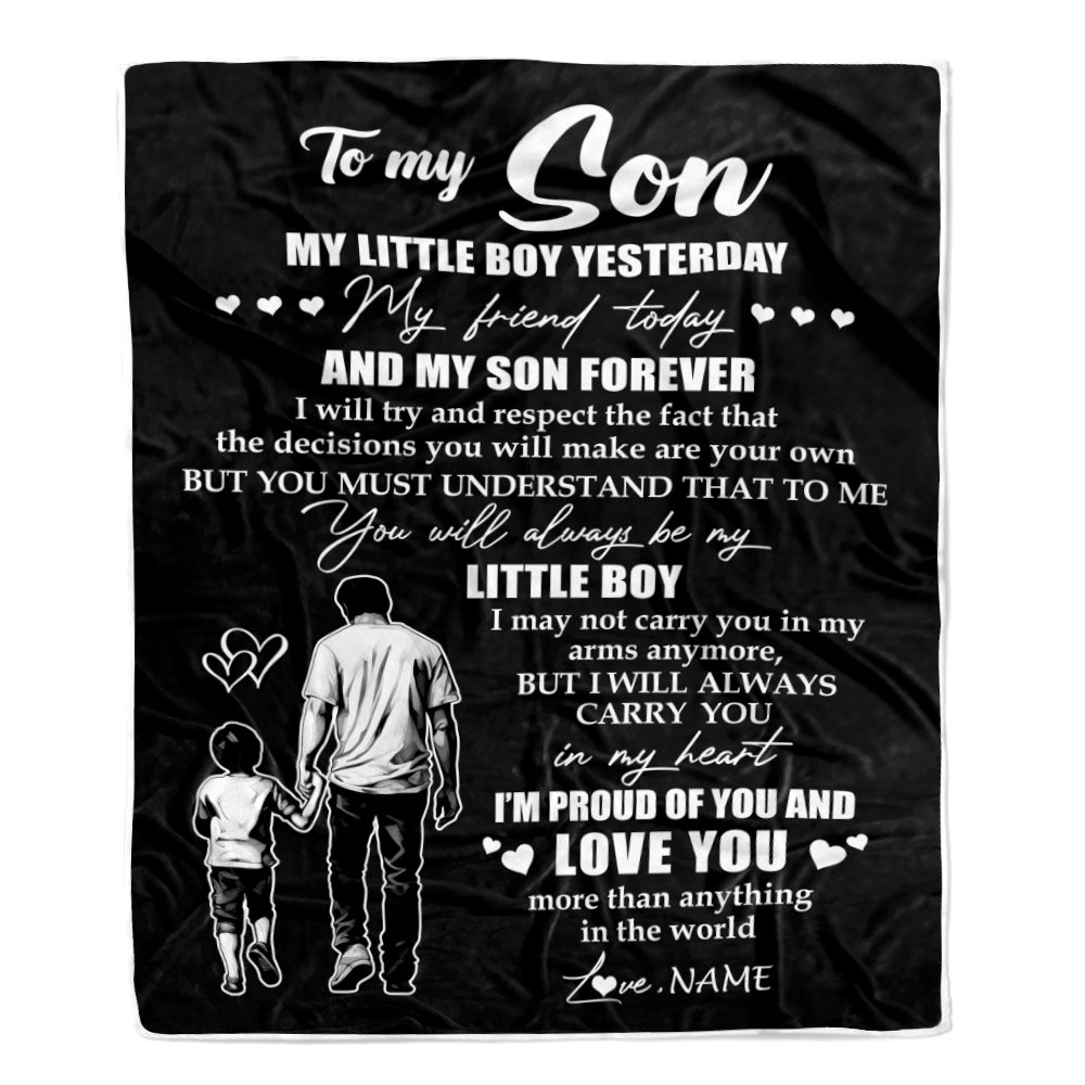 Personalized To My Son Blanket From Dad Father My Little Boy My Friend Proud And Love Son Birthday Graduation Christmas Customized Fleece Throw Blanket | teecentury