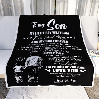 Personalized To My Son Blanket From Dad Father My Little Boy My Friend Proud And Love Son Birthday Graduation Christmas Customized Fleece Throw Blanket | teecentury