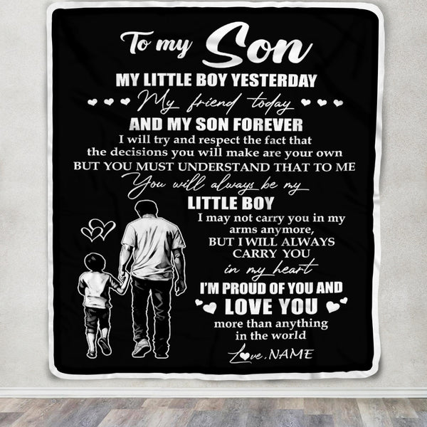 Personalized To My Son Blanket From Dad Father My Little Boy My Friend Proud And Love Son Birthday Graduation Christmas Customized Fleece Throw Blanket Teecentury