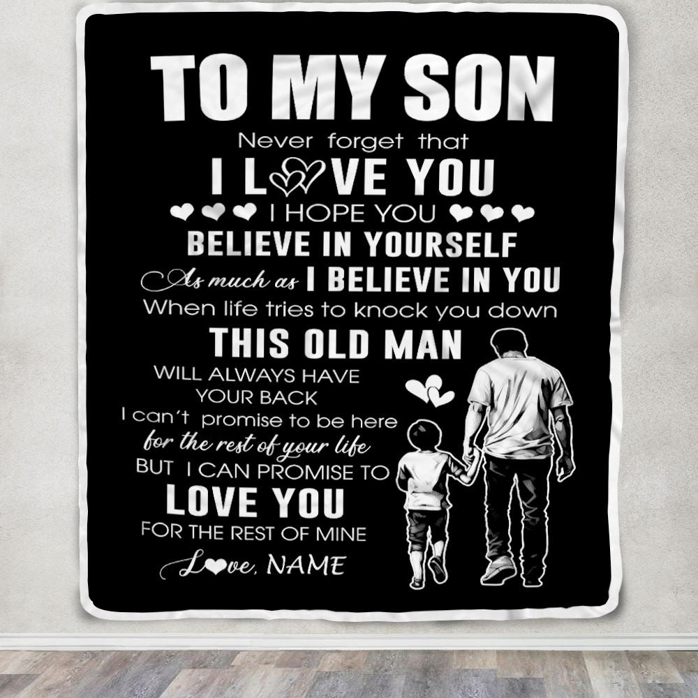 Personalized To My Son Blanket From Dad Father This Old Man Love You Son Birthday Gifts Graduation Christmas Customized Bed Fleece Throw Blanket | teecentury