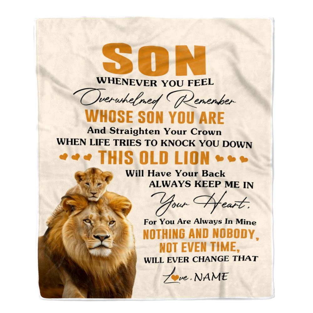 Personalized To My Son Blanket From Dad Father Whenever You Fell Overwhelmed Lion Son Birthday Gifts Graduation Christmas Customized Fleece Throw Blanket | teecentury