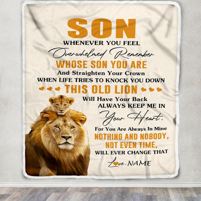 Personalized To My Son Blanket From Dad Father Whenever You Fell Overwhelmed Lion Son Birthday Gifts Graduation Christmas Customized Fleece Throw Blanket | teecentury