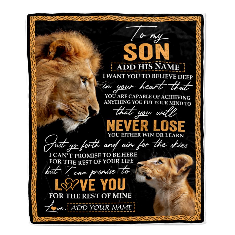 Personalized To My Son Blanket From Dad Father You Will Never Lose Lion Son Birthday Gifts Graduation Christmas Customized Fleece Throw Blanket | teecentury