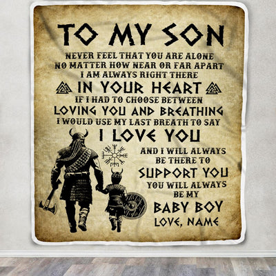 Personalized To My Son Blanket From Dad Viking Never Feel That You Are Alone Viking Son Birthday Gifts Graduation Christmas Customized Fleece Throw Blanket | teecentury