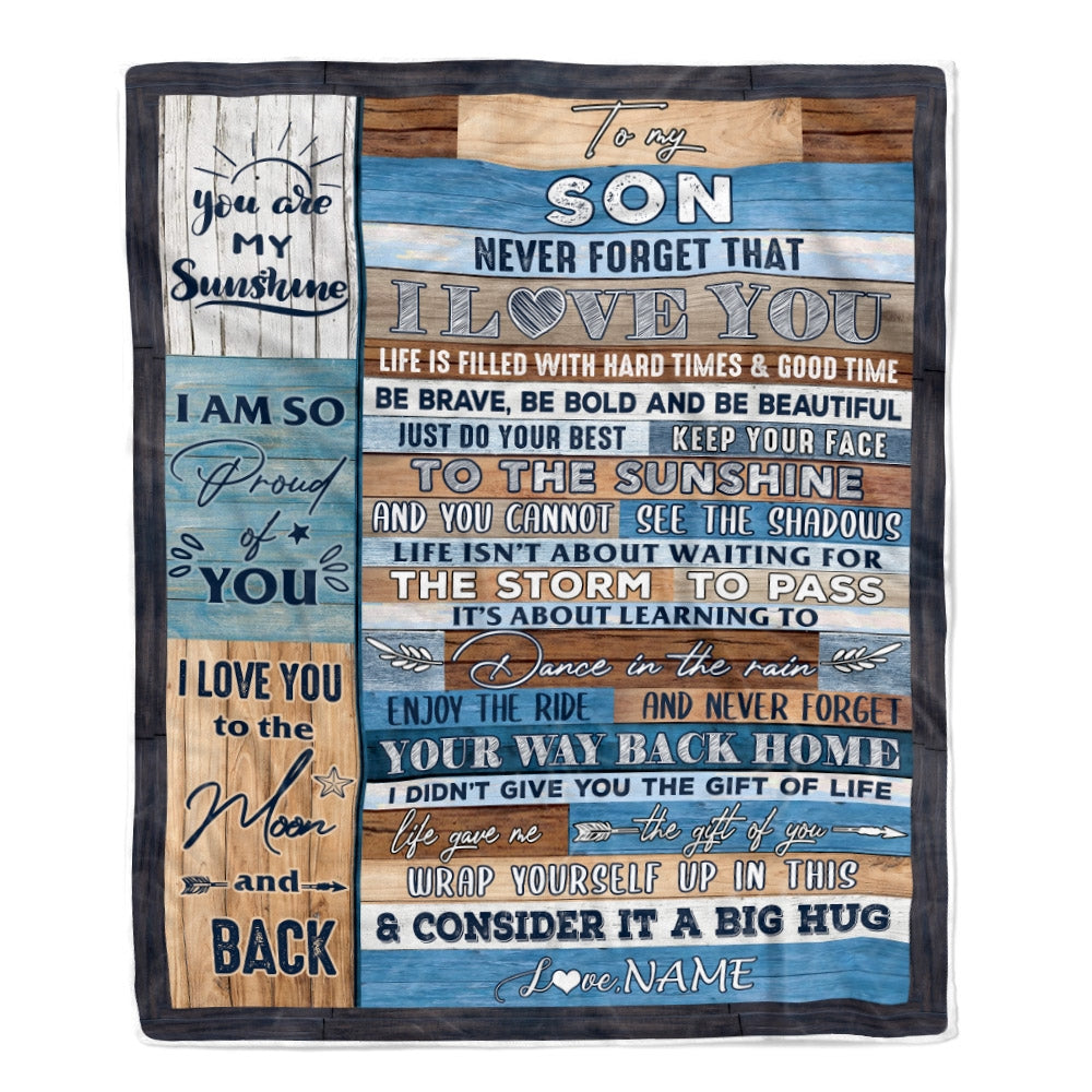 Personalized To My Son Blanket From Mom And Dad Never Forget That I Love You Wood Son Birthday Thanksgiving Christmas Customized Fleece Throw Blanket Blanket | Teecentury.com