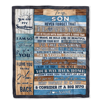 Personalized To My Son Blanket From Mom And Dad Never Forget That I Love You Wood Son Birthday Thanksgiving Christmas Customized Fleece Throw Blanket Blanket | Teecentury.com