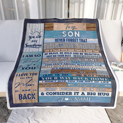 Personalized To My Son Blanket From Mom And Dad Never Forget That I Love You Wood Son Birthday Thanksgiving Christmas Customized Fleece Throw Blanket Blanket | Teecentury.com