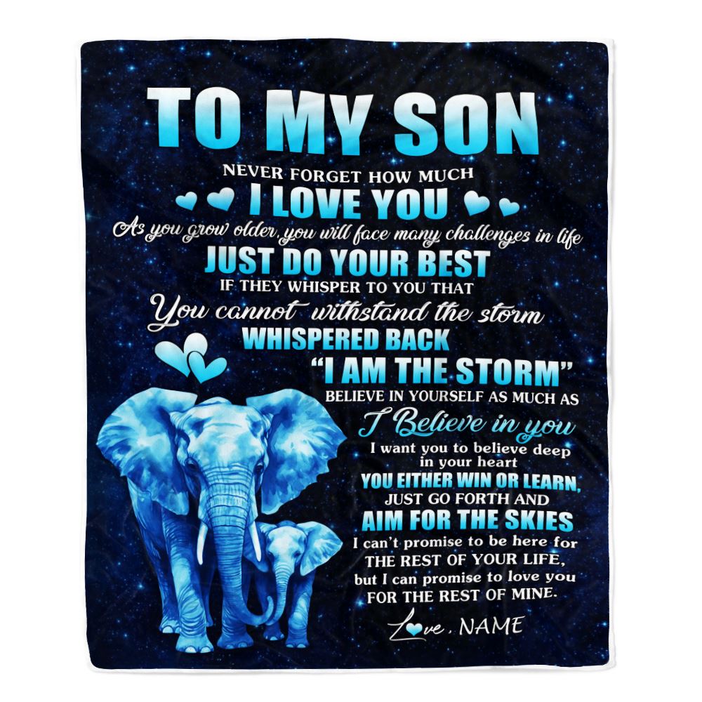 Personalized To My Son Blanket From Mom Dad Father Elephant Never Forget I Love You Son Birthday Gifts Graduation Christmas Customized Bed Fleece Blanket | teecentury