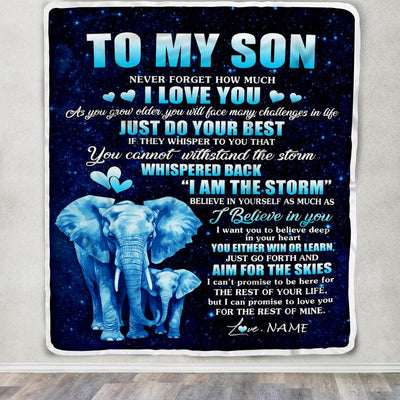 Personalized To My Son Blanket From Mom Dad Father Elephant Never Forget I Love You Son Birthday Gifts Graduation Christmas Customized Bed Fleece Blanket | teecentury