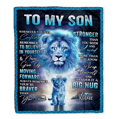 Personalized To My Son Blanket From Mom Dad I Love You It A Big Hug Lion Son Birthday Graduation Christmas Customized Fleece Throw Blanket Blanket | Teecentury.com
