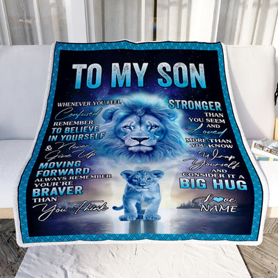 Personalized To My Son Blanket From Mom Dad I Love You It A Big Hug Lion Son Birthday Graduation Christmas Customized Fleece Throw Blanket Blanket | Teecentury.com
