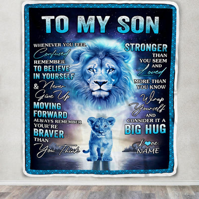 Personalized To My Son Blanket From Mom Dad I Love You It A Big Hug Lion Son Birthday Graduation Christmas Customized Fleece Throw Blanket Blanket | Teecentury.com