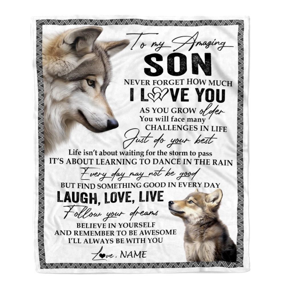 Personalized To My Son Blanket From Mom Dad Just Do You Best Laugh Love Live Wolf Son Birthday Graduation Christmas Customized Bed Fleece Throw Blanket | teecentury