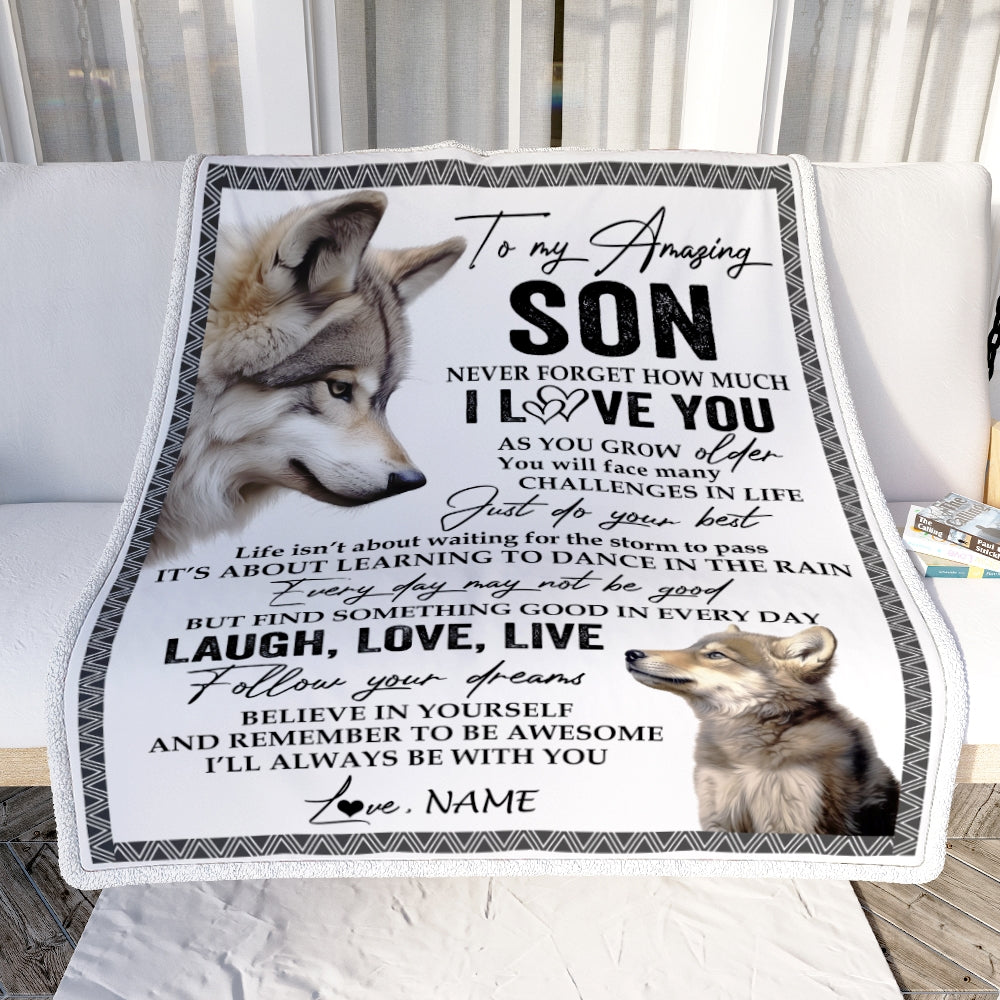 Personalized To My Son Blanket From Mom Dad Just Do You Best Laugh Love Live Wolf Son Birthday Graduation Christmas Customized Bed Fleece Throw Blanket | teecentury