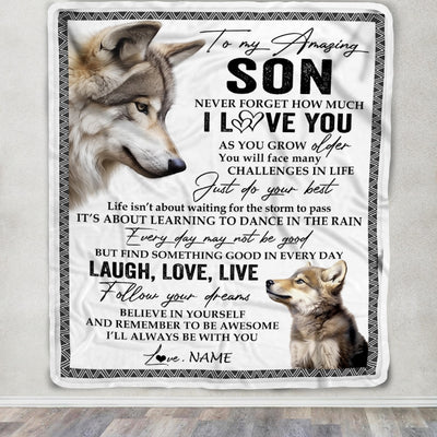 Personalized To My Son Blanket From Mom Dad Just Do You Best Laugh Love Live Wolf Son Birthday Graduation Christmas Customized Bed Fleece Throw Blanket | teecentury