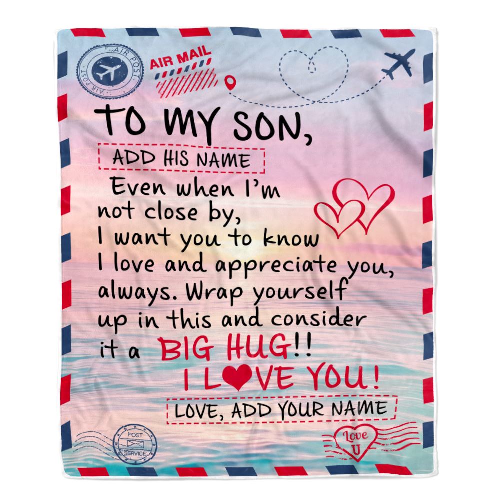 Personalized To My Son Blanket From Mom Dad Letter Mail To Son Gifts Happy Birthday Gifts For Son Graduation Christmas Custom Name Fleece Throw Blanket | teecentury