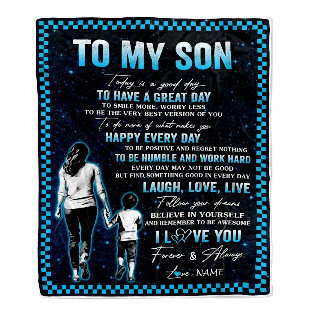 Personalized To My Son Blanket From Mom Dad Mother Every Day Laugh Love Live Mom Son Birthday Gifts Graduation Christmas Customized Fleece Throw Blanket | teecentury