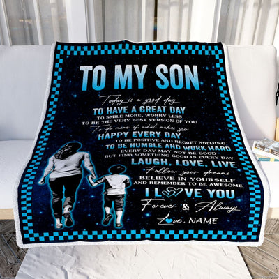 Personalized To My Son Blanket From Mom Dad Mother Every Day Laugh Love Live Mom Son Birthday Gifts Graduation Christmas Customized Fleece Throw Blanket | teecentury