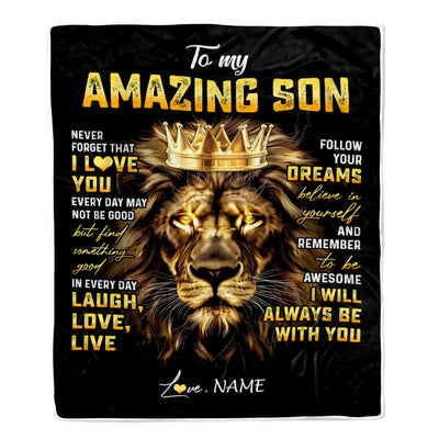 Personalized To My Son Blanket From Mom Dad Mother Father Never Forget I Love You Lion Son Birthday Graduation Christmas Customized Fleece Throw Blanket | teecentury