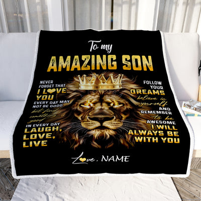 Personalized To My Son Blanket From Mom Dad Mother Father Never Forget I Love You Lion Son Birthday Graduation Christmas Customized Fleece Throw Blanket | teecentury