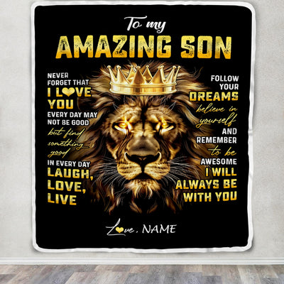 Personalized To My Son Blanket From Mom Dad Mother Father Never Forget I Love You Lion Son Birthday Graduation Christmas Customized Fleece Throw Blanket | teecentury
