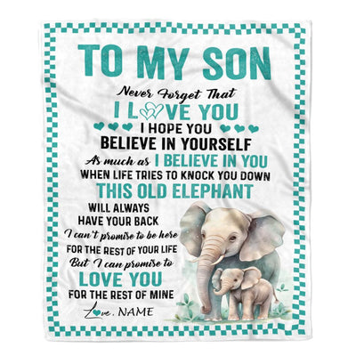 Personalized To My Son Blanket From Mom Dad Mother Father This Old Elephant Love You Son Birthday Gifts Graduation Christmas Customized Fleece Throw Blanket | teecentury