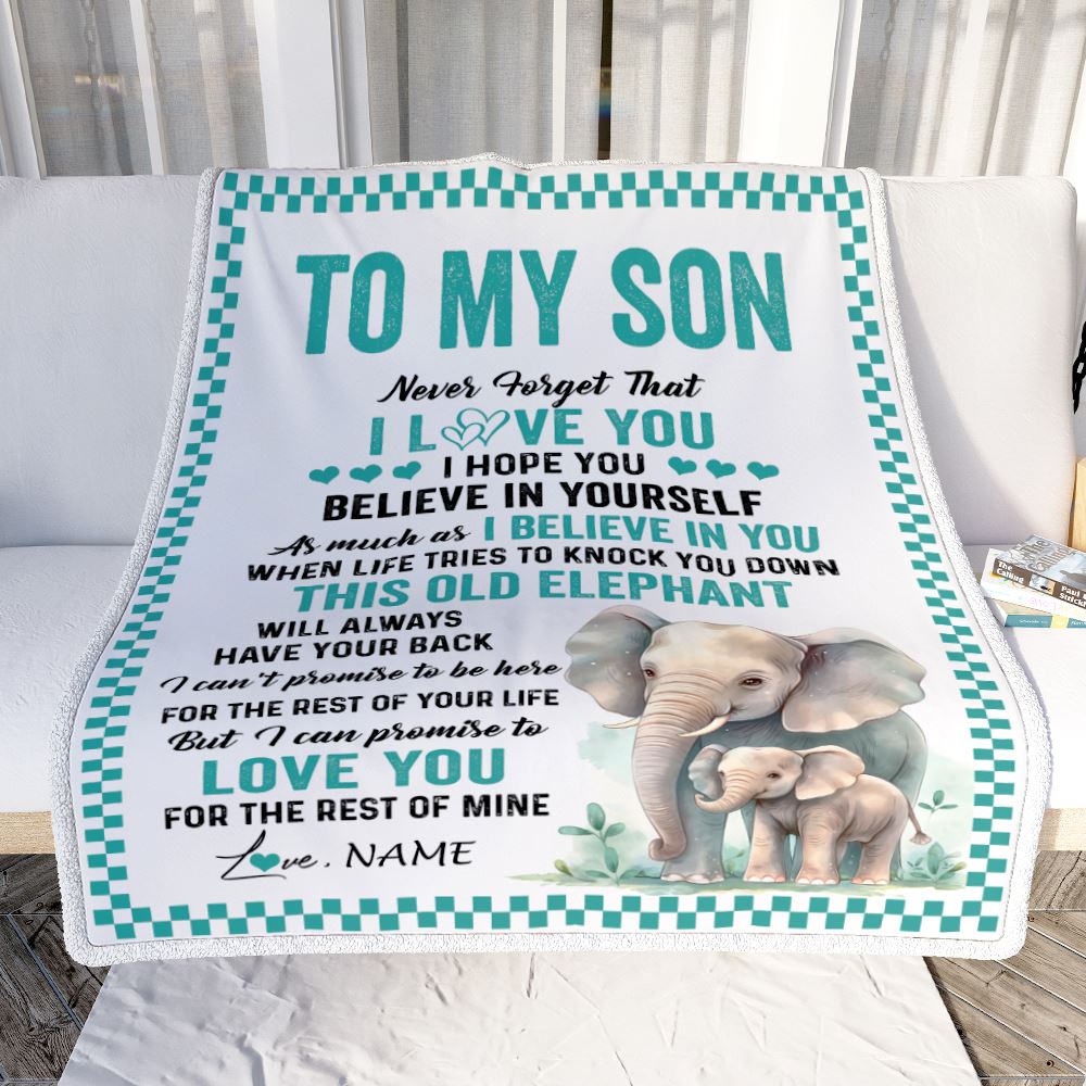 Personalized To My Son Blanket From Mom Dad Mother Father This Old Elephant Love You Son Birthday Gifts Graduation Christmas Customized Fleece Throw Blanket | teecentury