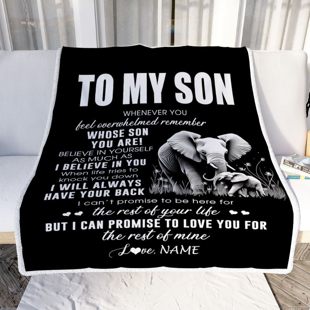 Personalized To My Son Blanket From Mom Dad Mother Father Whenever You Feel Elephant Son Birthday Gifts Graduation Christmas Customized Fleece Throw Blanket | teecentury