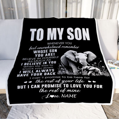 Personalized To My Son Blanket From Mom Dad Mother Father Whenever You Feel Elephant Son Birthday Gifts Graduation Christmas Customized Fleece Throw Blanket | teecentury