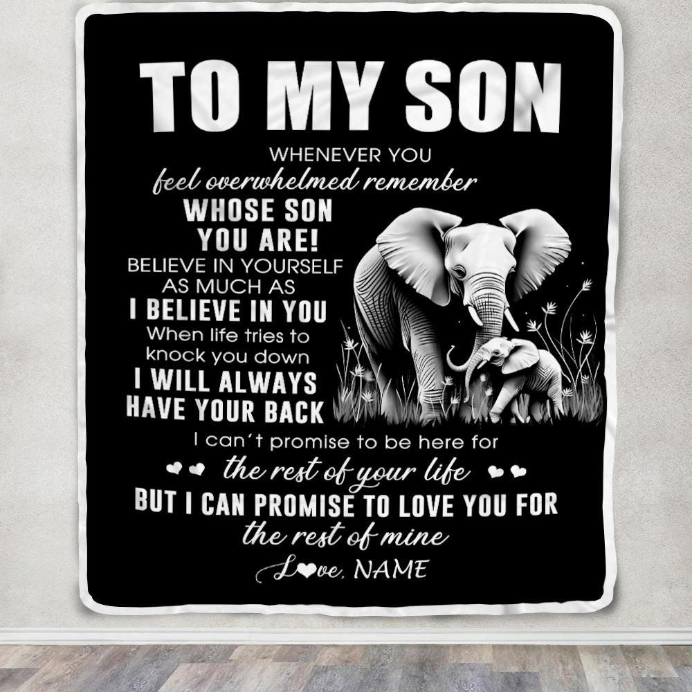 Personalized To My Son Blanket From Mom Dad Mother Father Whenever You Feel Elephant Son Birthday Gifts Graduation Christmas Customized Fleece Throw Blanket | teecentury