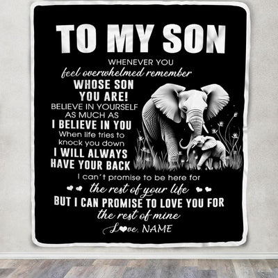 Personalized To My Son Blanket From Mom Dad Mother Father Whenever You Feel Elephant Son Birthday Gifts Graduation Christmas Customized Fleece Throw Blanket | teecentury