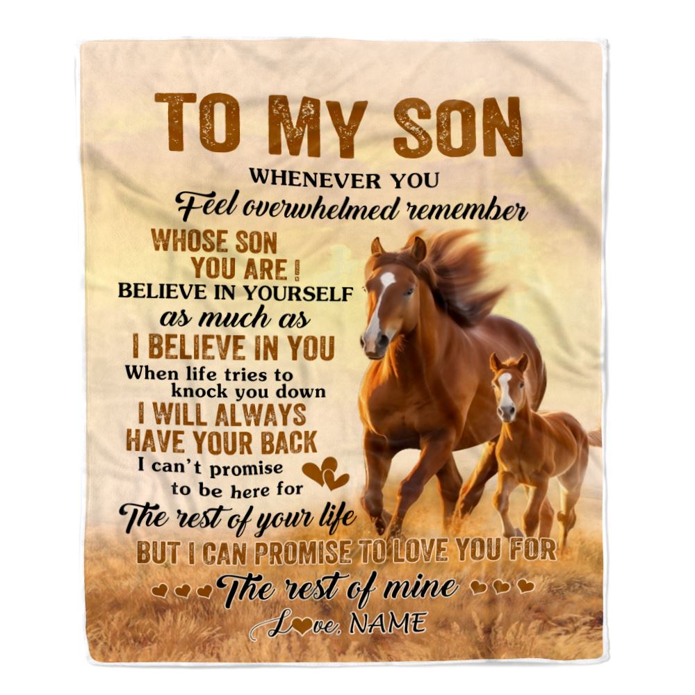 Personalized To My Son Blanket From Mom Dad Mother Father Whenever You Feel Horse Son Birthday Gifts Graduation Christmas Customized Fleece Throw Blanket | teecentury