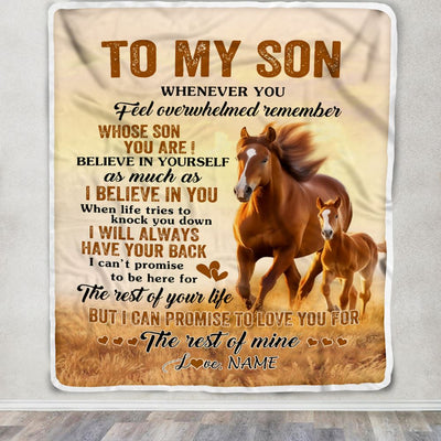 Personalized To My Son Blanket From Mom Dad Mother Father Whenever You Feel Horse Son Birthday Gifts Graduation Christmas Customized Fleece Throw Blanket | teecentury