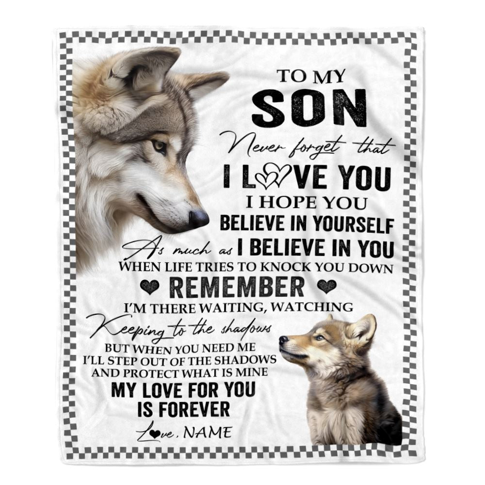 Personalized To My Son Blanket From Mom Dad Mother Father Wolf My Love For You Is Forever Son Birthday Gifts Graduation Christmas Customized Fleece Blanket | teecentury