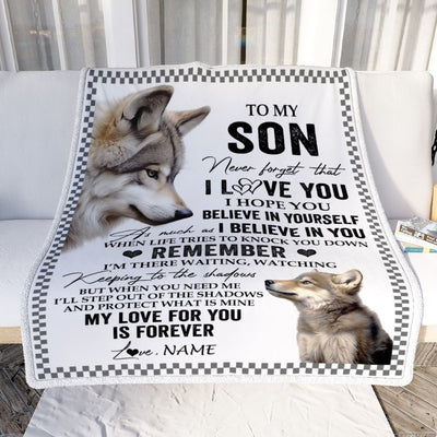 Personalized To My Son Blanket From Mom Dad Mother Father Wolf My Love For You Is Forever Son Birthday Gifts Graduation Christmas Customized Fleece Blanket | teecentury