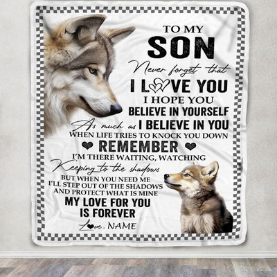 Personalized To My Son Blanket From Mom Dad Mother Father Wolf My Love For You Is Forever Son Birthday Gifts Graduation Christmas Customized Fleece Blanket | teecentury