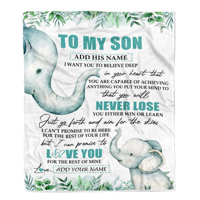 Personalized To My Son Blanket From Mom Dad Mother Father You Will Never Lose Elephant Son Birthday Gifts Graduation Christmas Customized Fleece Throw Blanket | teecentury
